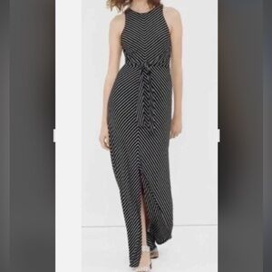 WHBM Knit Halter Black & White Striped Maxi Dress, size Medium